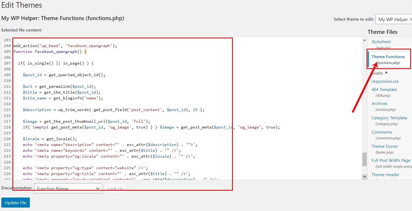 Functions file for add Facebook open graph meta information