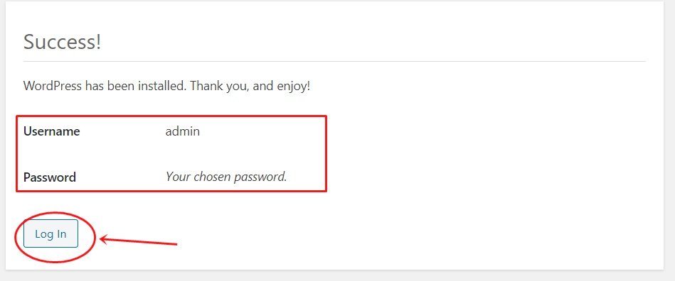 WordPress Install Success
